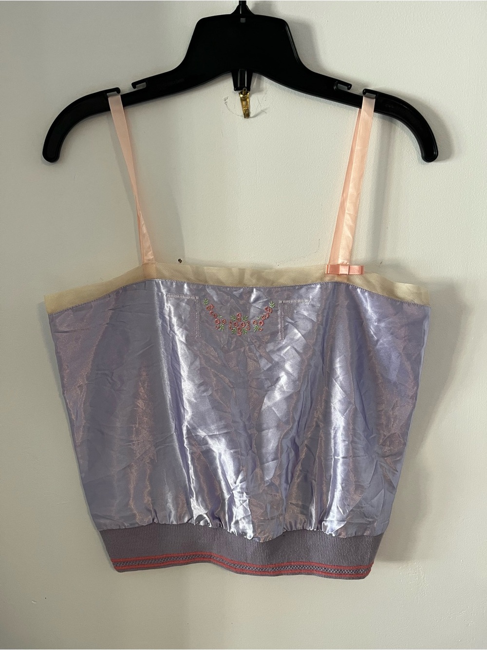 Women's Y2K Satin Lavender Camisole with Pink Straps Size Small